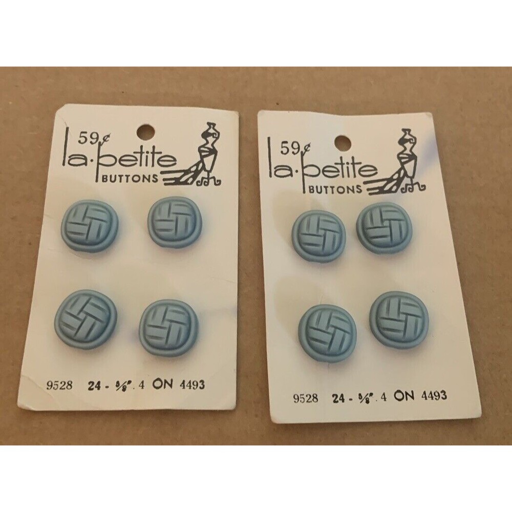 Vintage La Petite Lot Of  Two Cards Of Teal Buttons 9528 size 24 (5/8") NOS